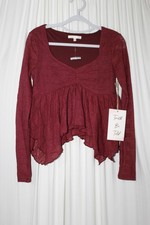 Truth Be Told Burgundy Knit Ruffle Long Sleeve Tunic Blouse Medium New With Tag