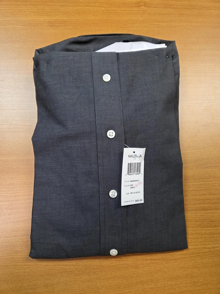 Nautica Shirt Mens 16.5 32/33 Grey Premium Non Iron Dress Button Up Classic - Image 3 of 4