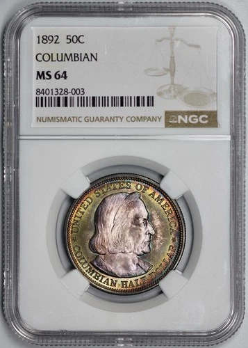 1892 Columbian 50c Silver Half Dollar NGC MS 64 Unbelievable Toning