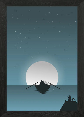 jealous cat at night sea Framed Wall Art Poster Canvas Print Picture