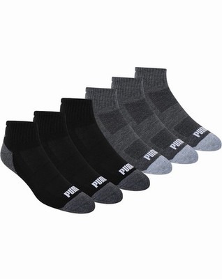 Puma Men's Drycell Qter Crew socks 6 pack Black/Gray size 10-13