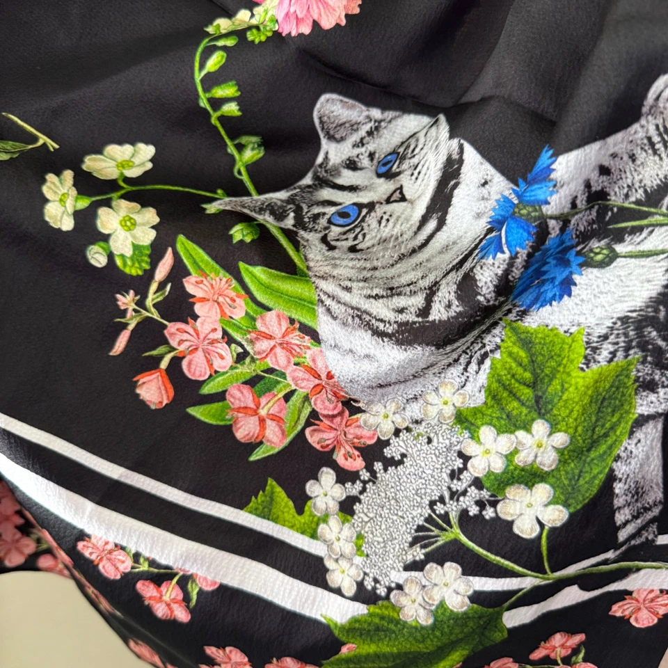 Ted Baker Tayllor Florence Silk Cape Scarf Black Floral CAT 54" x 20" - Image 3 of 4