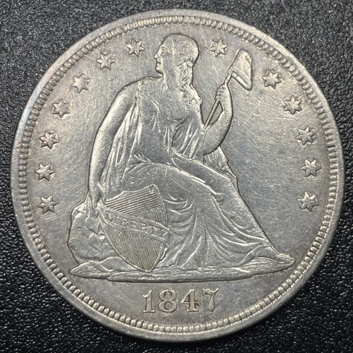 1847 Seated Liberty Silver Dollar $1 Nice Type Coin Choice VF Details