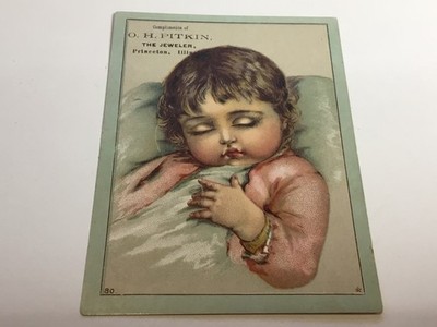 Antique Advertising Business Trade Card Pitkin Jeweler Princeton Illinois