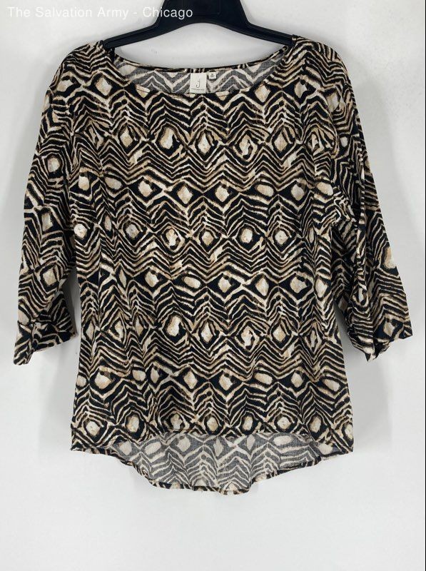 Jones New York Womens Gold Black 3/4 Sleeve Round Neck Blouse Top Size Medium
