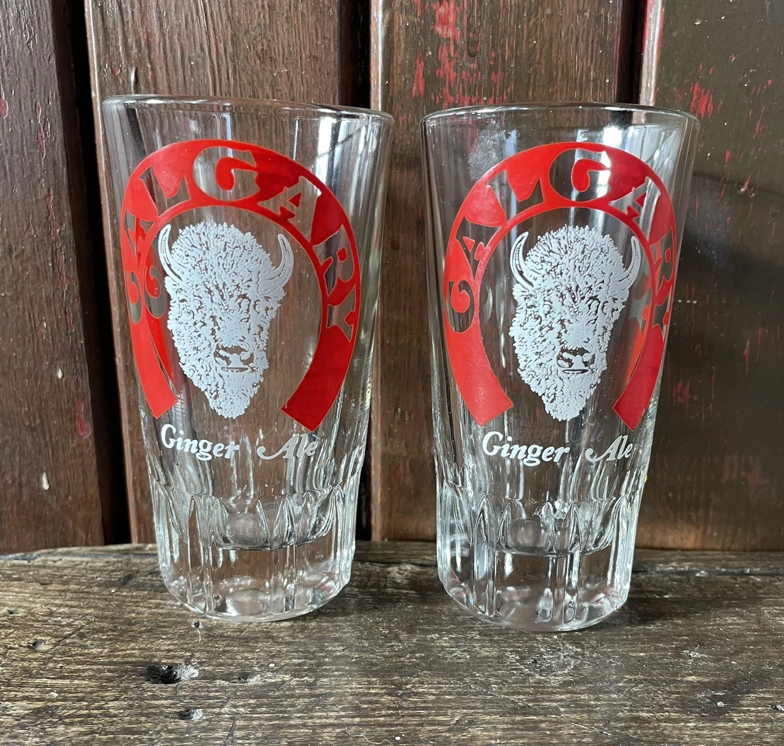 Vintage Calgary Buffalo Ginger Ale Barware Cowboy Bison Western Glasses Mancave