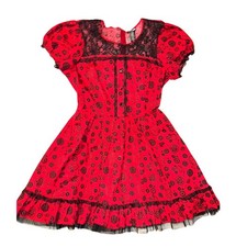 Hot Topic 2XL Red Steampunk Clock Print Pin Up Rockabilly Dress Lace Trim Ruffle