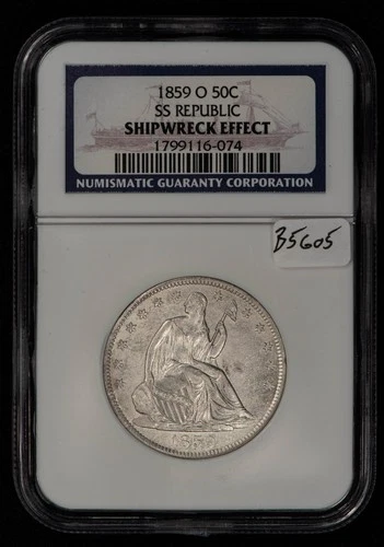 1859-O Seated Liberty Silver Half Dollar UNC SS Republic - NGC Shipwreck - B5605