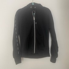 Bebe Black Full-Zip Logo Tape Sleeve Hoodie Jacket Sz L