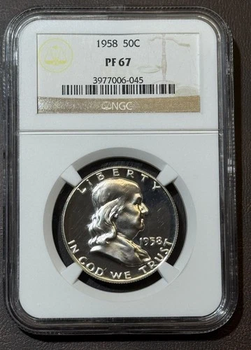 1958 PF67 Franklin Silver Half Dollar 90% Silver  NGC Graded Proof Coin