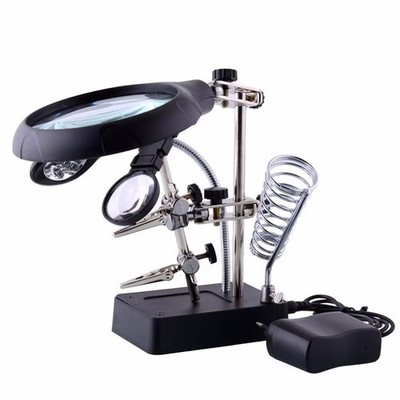 Welding Magnifying Glass with LED Light 3.5X-12X Lens Auxiliary Clip Loupe