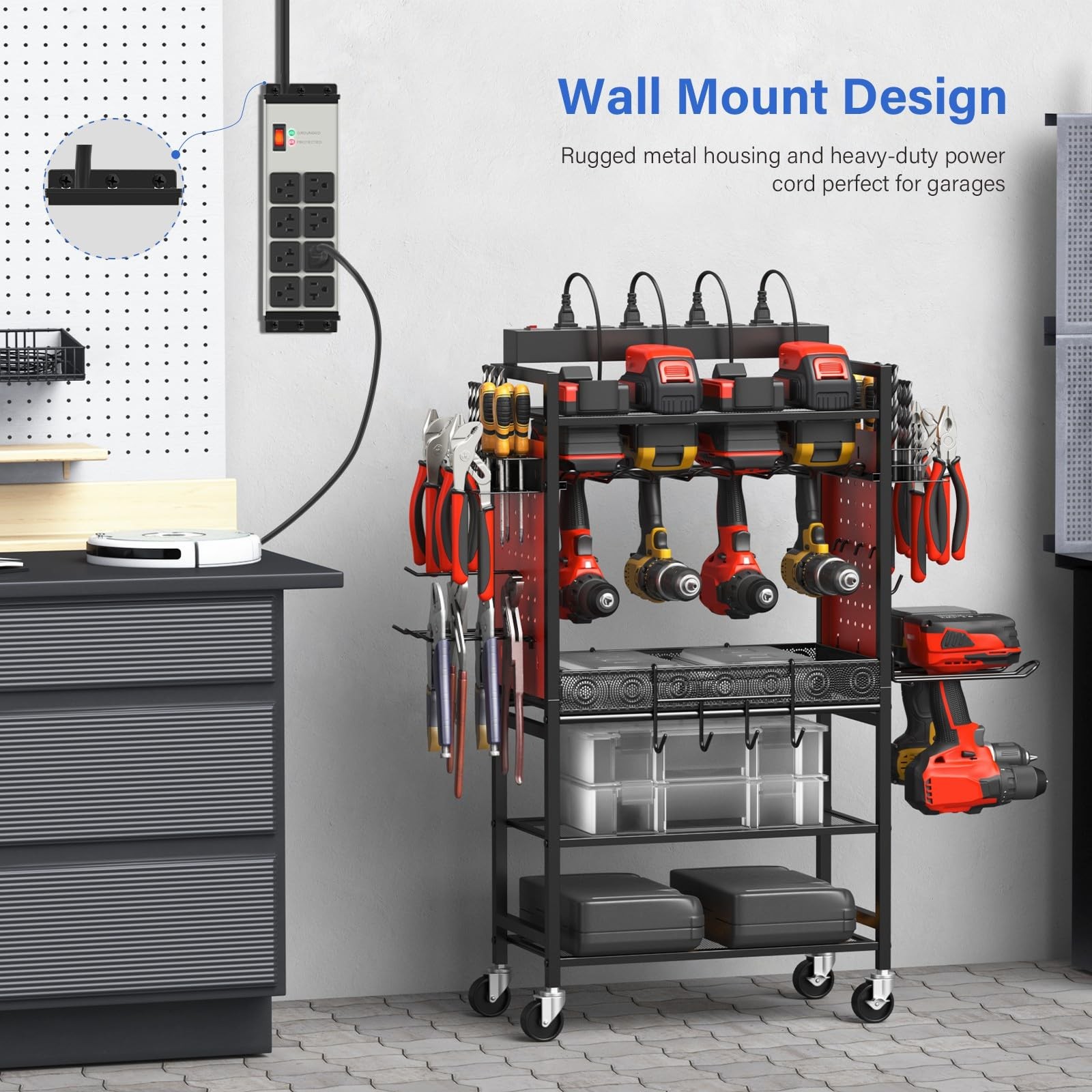 Black Heavy Duty Power Strip Surge Protector 20 AMP, 8 Outlets 12 Gauge Industri