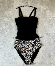 Zaful High-Waisted Tankini Black And Leopard Print Two-piece Swimsuit Size L
