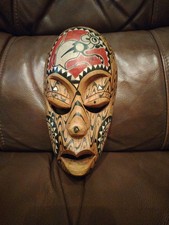 Indonesian Face Mask Wood Wall Hanging Decorative Art Brown