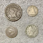 Old U.S. coins lot of 4 from 1800'S, 1851 Large cent- Seated liberty 90% Silver+