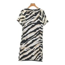 GUCCI Dress Short Sleeve White Black Beige All-Over Pattern Cotton #36 Back Zip