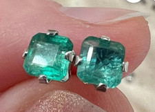 Emerald Earrings. Emerald Studs. Antique Emerald Earrings.