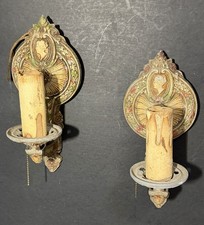 Circa 1910 Pair Of Edwardian Polychromed Portrait  Medallion Wall Sconces