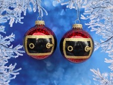 Set 2 New Krebs Glass Christmas Ornament glittered Red Ball Santa Belt gold