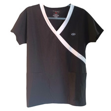 New York Laundry MEDics Scrub Top Womens Size S Black White Tie Back W/ Pockets