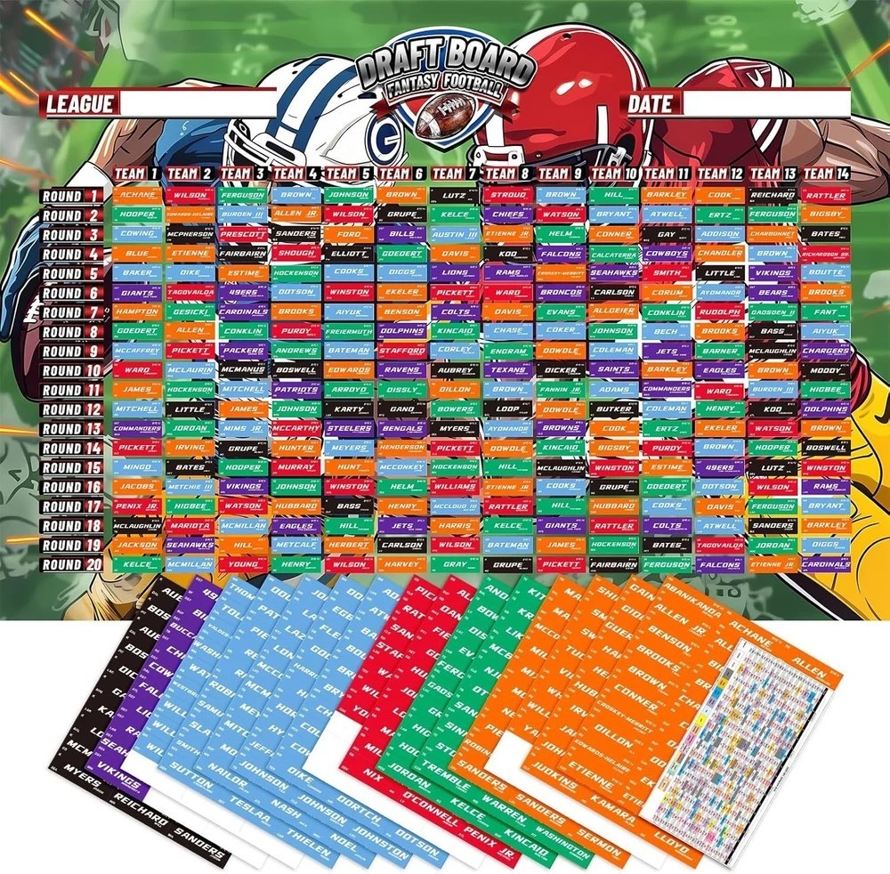 Fantasy Football Draft Board 2025-2026 Season - Extra Large