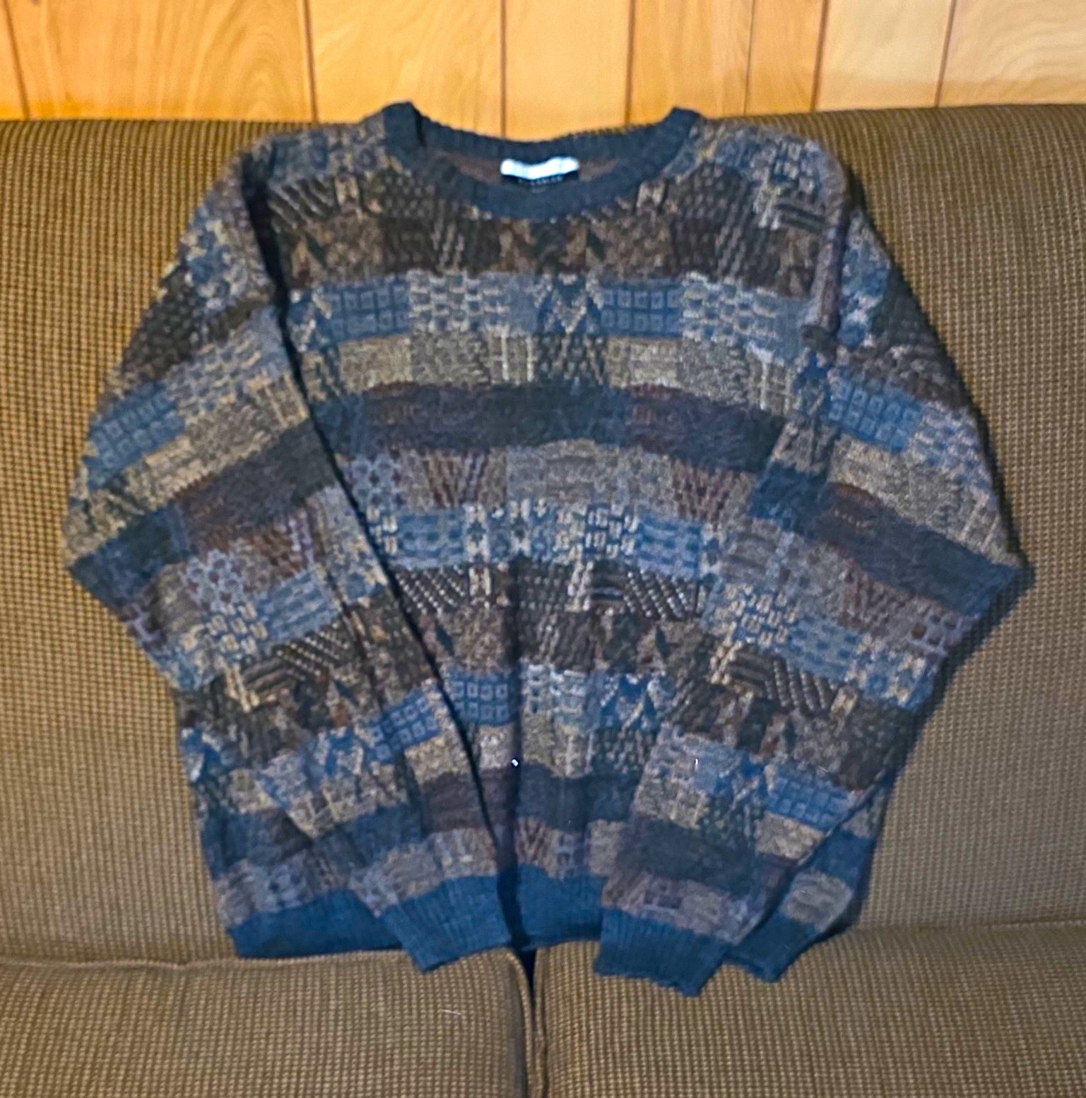 Geoffrey Beene, VTG 90s Geoffrey Beene Classics Grandpa Sweater Mens XL Geometric Knit Korea