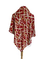 Vintage Belt Print Scarf Red Gold White Equestrian Theme Square Shawl A20