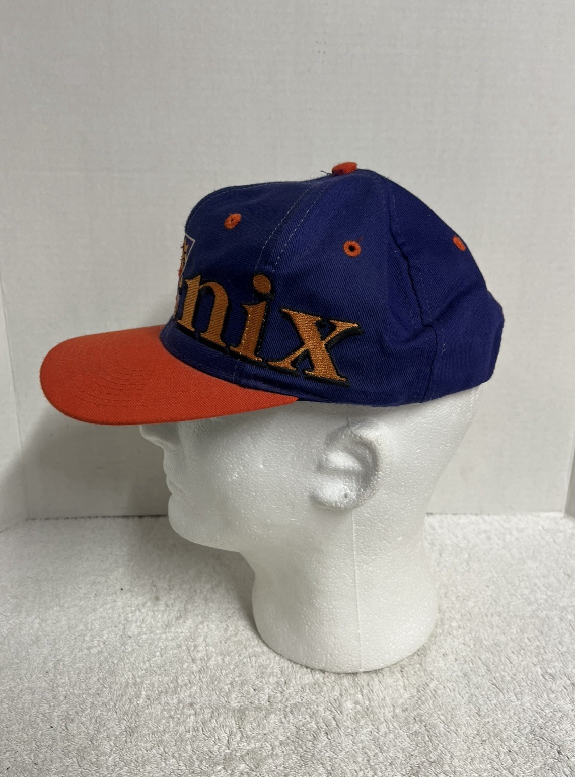 Vintage 90s Phoenix Suns NBA Logo 7 Double Logo Script Purple Snapback Cap Hat
