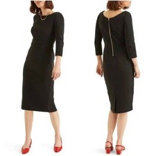 Boden Aurelia Ottoman Dress 10L black ribbed stretch knit deep vee back classic