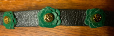 Rustic Cuff Maegen Genuine Leather Double Wrap Flower Bracelet, Color Green/Gold
