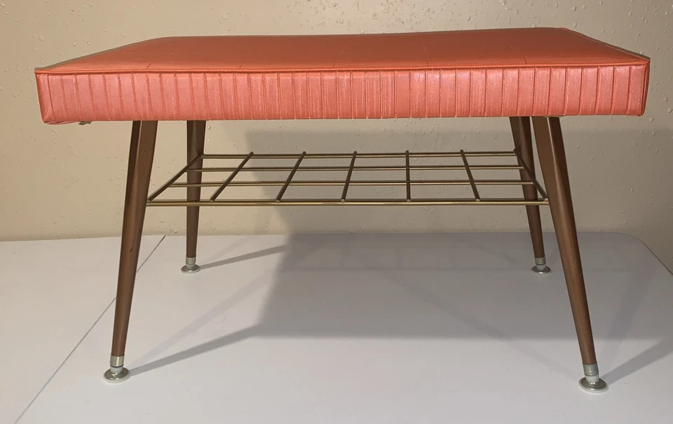 Sofá mesa reposapiés otomano vintage de vinilo naranja MCM 50’s Foto 2 de 4