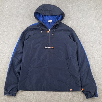 Ellesse Anorak Jacket Mens Small Blue 1/2 Zip Hooded Lightweight Windbreaker
