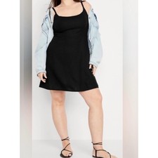 Old Navy Linen Mini Dress XL Black Beach Coastal Euro Summer Pockets Resort