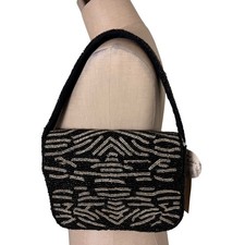 New Handcrafted Black Silver Beaded Purse Clutch Evening Bag NWT