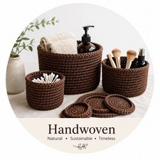 3 pcs Natural Handwoven Basket Storage Set Brown Woven Baskets