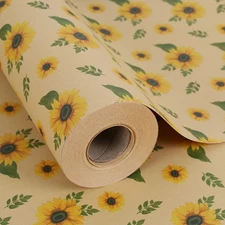 Kraft Floral Wrapping Paper Jumbo Roll, All Occasion Sunflower Flower Gift Wrap 