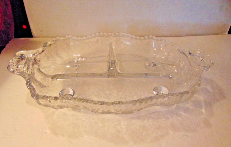 3 SECTION DIVIDED GLASS RELISH DISH-CAMBRIDGE, FOSTORIA, NEW MARTINSVILLE ???-