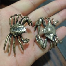 Vintage Copper Crab Figurine Tea Pet Pen Holder Solid Brass Desk Decor 2PC