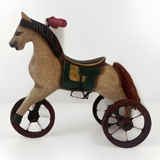 Vintage Style Wooden And Metal Hand Crafted Painted Horse Tricycle Folk Art