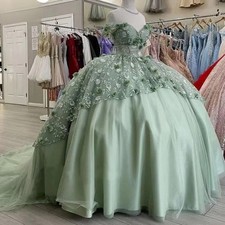 3D Floral Ball Gown for Women Tulle Prom Dress with Train Sweet 16Dress Vestidos