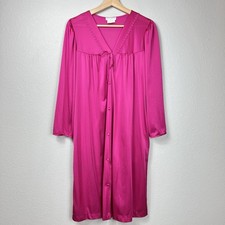 Miss Elaine VTG Women's Pink Button Up Silky Embroidered Robe Housecoat Small