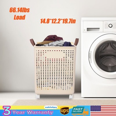 66lbs Collapsible Laundry Hamper Foldable Rolling Laundry Basket With Wheels