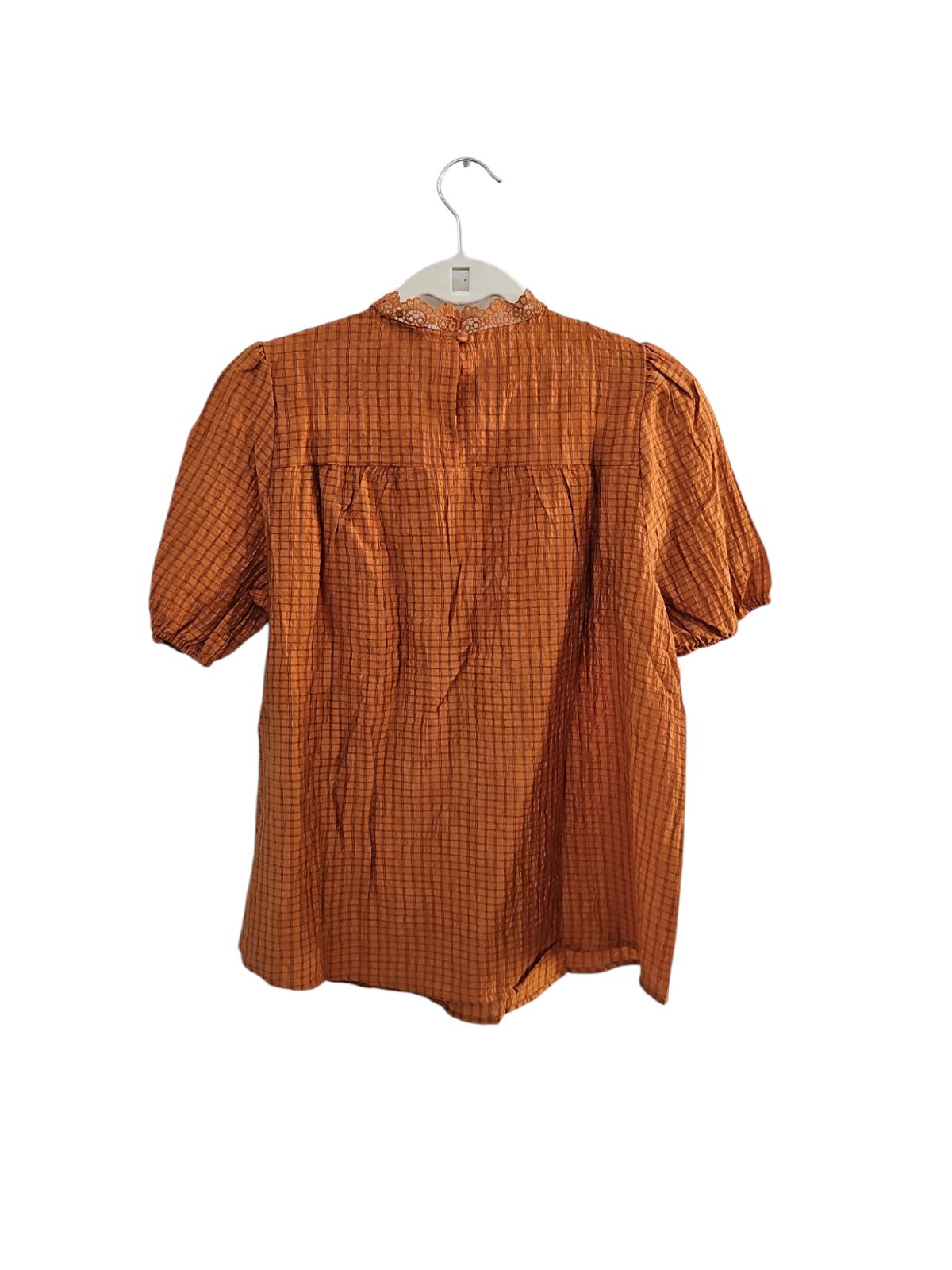 New Anthropologie Mine Womens Orange Lace Plaid Top Size M Boho Casual Summer