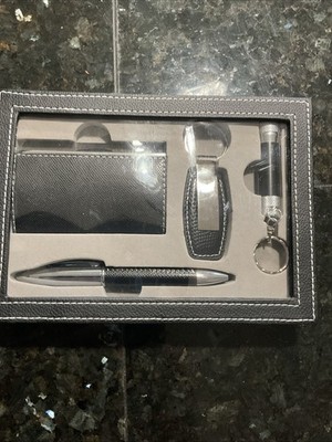 Business Card Holder, Pen, Flashlight Key Chain, Key Chain Set