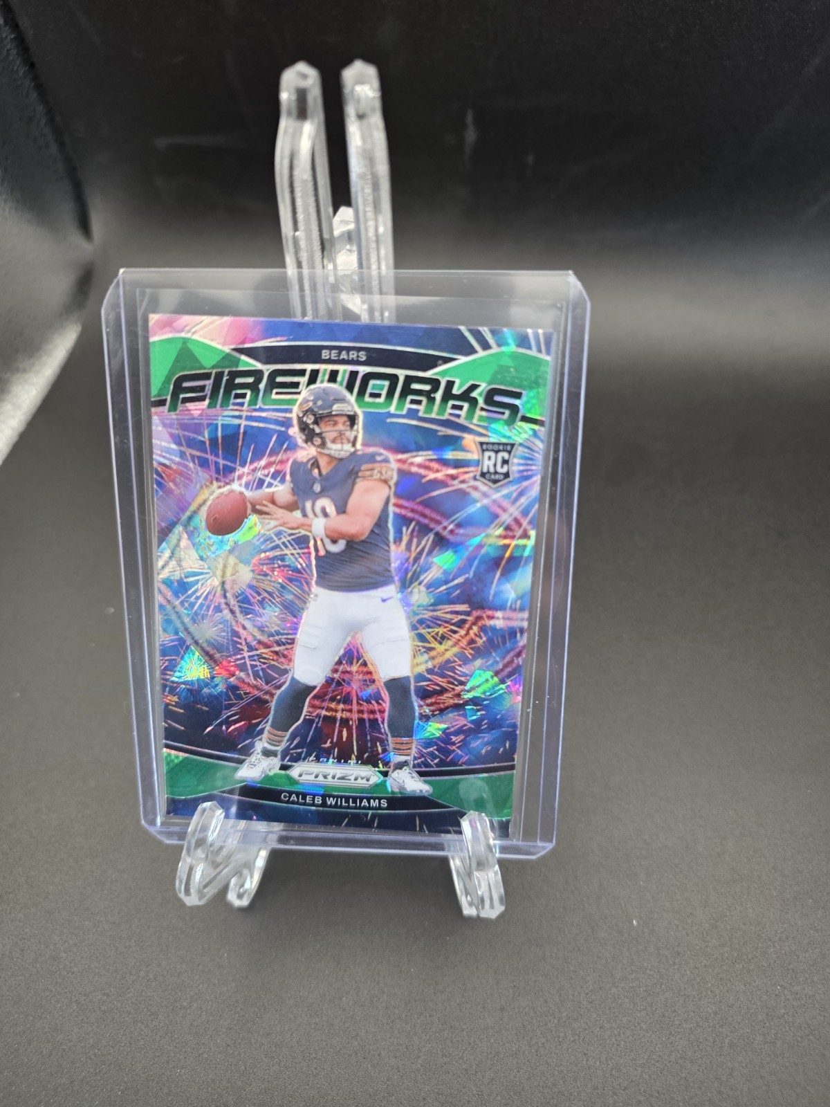 2024 Panini Prizm Caleb Williams Green Ice SP Fireworks Rookie Insert! No. 25.