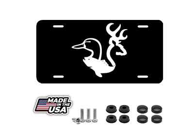 Duck, Buck, Bass, License Plate New Car Tag Metal Aluminum, USA, Black