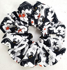Handmade Women's Scrunchies size XL Cotton Fabric White Bats  Star Print New