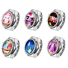 Novelty Owl Patterned Finger Ring Quartz Watch Gift Stainless Steel Elastic Band