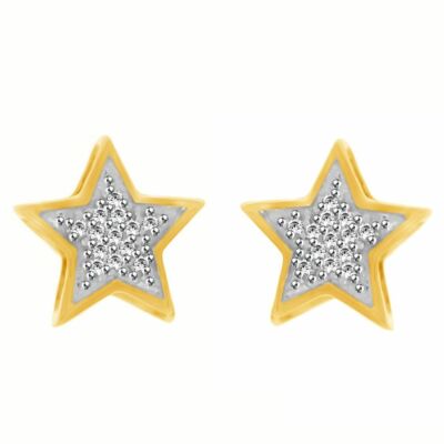 Unisex 1/10 Ct Natural Diamond 10K Yellow Gold Plated Silver Star Stud Earrings