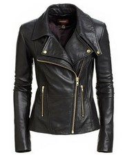 Black Women's Slim Fit Biker Style Geniune Leather Jacket
